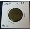 Image 1 : 1057. 1864 US 2-Cent Piece. AG-G.