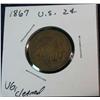 Image 1 : 1069. 1867 US 2-Cent Piece. VG Cleaned