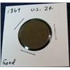Image 1 : 1070. 1869 US 2-Cent Piece. G.