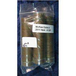 1257. 1950P, 53D, 55D & 56D Lincoln Cent Rolls. Circulated.