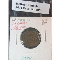 1405. J.S. Queeby, Peru, Indiana IN 740B-1a Civil War Token. VF+