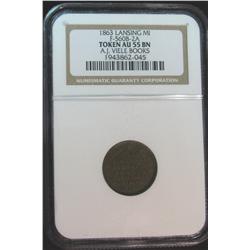 1407. A.J. Viele, Lansing, Mi. F-560B-2a Civil War Token. Slabbed  AU-55