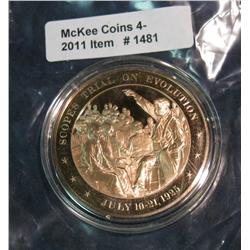 1481. 1925 Scopes Trial on Evolution Proof Bronze Medal. 42mm