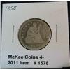 1578. 1858P Liberty Seated Quarter. G.