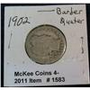 1583. 1902P Barber Quarter. AG.