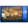 1659. "Skippy" Jar with (600) Old U.S. Wheat Cents.