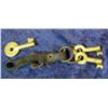 Image 2 : 1808. (3) Large Brass Railroad Lock Keys on a Leather