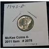 2078. 1943 D Mercury Dime. Gem BU. Split Bands.