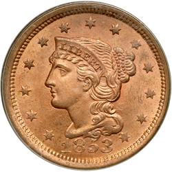 1853 N-25 R1 Repunched 1 PCGS graded MS65 Red