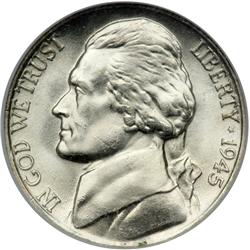 1945-P Jefferson 5C. Dbld Die Rev NGC MS66