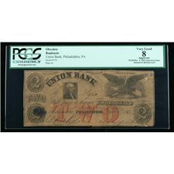 Philadelphia, PA Union Bank $2.00 Dec. 1, 1861 Spurious