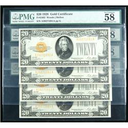 1928, $20 Gold Certificates. Four Consecutive. PMG Choi