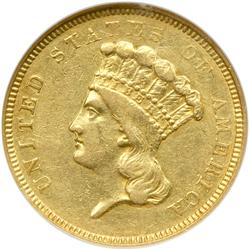 1854-O $3 Gold NGC AU55