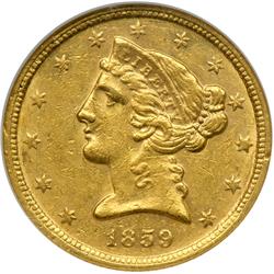 1859-C $5 Liberty NGC AU58