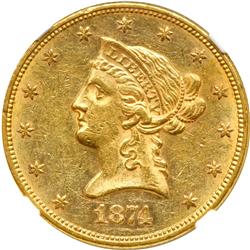1874 $10 Liberty NGC AU58