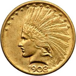 1908-D $10 Indian. No Motto