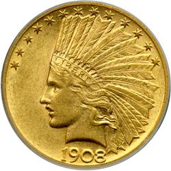 1908 $10 Indian. Motto