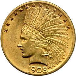 1908-D $10 Indian. Motto
