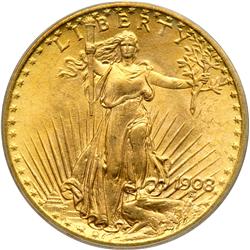 1908 $20 St. Gaudens. No Motto