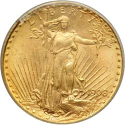 1908 $20 St. Gaudens. No Motto