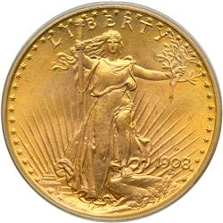 1908-D $20 St. Gaudens. Motto