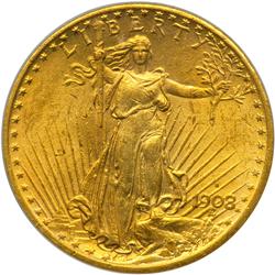 1908-S $20 St. Gaudens. Motto