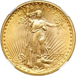 1922-S $20 St. Gaudens NGC MS65
