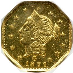 1871 Dollar Octagonal. Breen and Gillio-1109. Low Rarity 4. NGC MS62