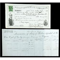 Two Memorandums: One of Silver Bullion- David Lundbom, Assayer One of Gold and Silver-Van Wyck & Co.