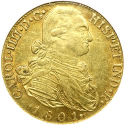Colombia. 8 Escudos, 1801-NR JJ. NGC AU58
