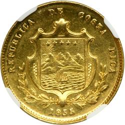 Costa Rica. 2 Escudos, 1855-GW. NGC AU58
