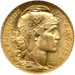 France. 20 Francs, 1914. NGC MS66