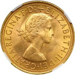 Great Britain. Sovereign, 1957. NGC MS63