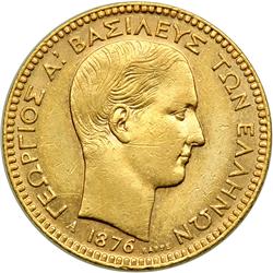 Greece. 20 Drachmai, 1876-A. NGC AU55