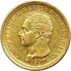 Italian States - Sardinia. 80 Lire, 1827-P. PCGS AU53