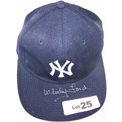 2 pc Whitey Ford Lot. Signed Front Row Card and Signed NY Yankees Hat.
