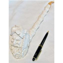 Intricately Hand Carved Vintage Meerschaum Pipe, 13" with custom case. Unused.