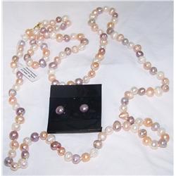 Genuine Hand Knotted 46" Pearl Necklace and Earring Set. (8-9mm)