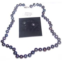 Genuine Hand Knotted 18" Pearl Necklace & Earring Set (8-9mm)