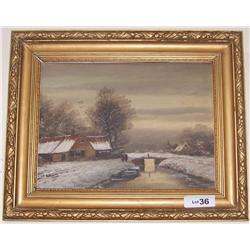 Antique/ Vintage Folk Art style Oil on canvas. Signed B. Mannon 11.25T x 15W framed 17 X21