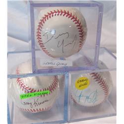 Lot of 3 Celebrity Signed Baseballs. Dennis Quaid, Greg Kinnear, and Gregory Hines.