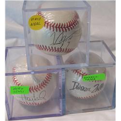 Lot of 3 rockstar Signed baseballs. Vince Neil, Dweezil Zappa,  and Huey Lewis.