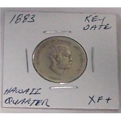 1883 Hawaii Quarter-Key Date. XF-Condition.