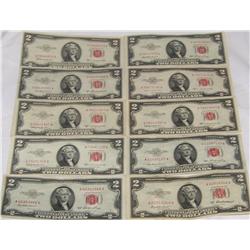 (10X The Bid) $2 US Notes. Choice Cond. Red Seal Series 1953.