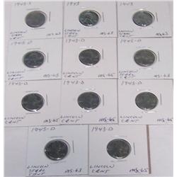 (11X The Bid) Mint Cond. US Steel Pennies. 1943(2), 1943-S, 1943-D (8).