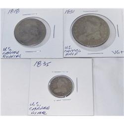 US Capped Set. 1831 Half Dollar, 1818 Quarter, 1835 Dime.