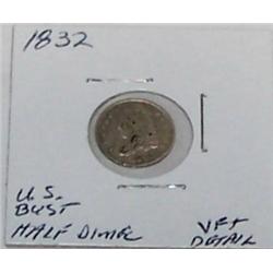 1832 Capped Bust Half Dime. VF + Detail.