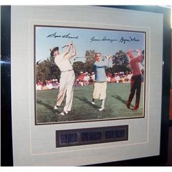 Triple signed photograph of Sam Snead, Gene Sarazen , Byron Nelson custom framed