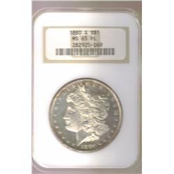 CERTIFIED NGC 1880-S MS-65 PROOF LIKE WITH CAMEO LK IMAGE MORGAN SILVER DOLLAR," BEAUTIFUL"