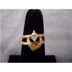 1/2 Carat 2 Band Marquis Center Diamond Ring, 14K Gold, 14 Grams